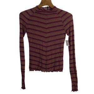 Free People Movement Womens High Jump Print Long Sleeve Oxblood Combo Sz XS NWT